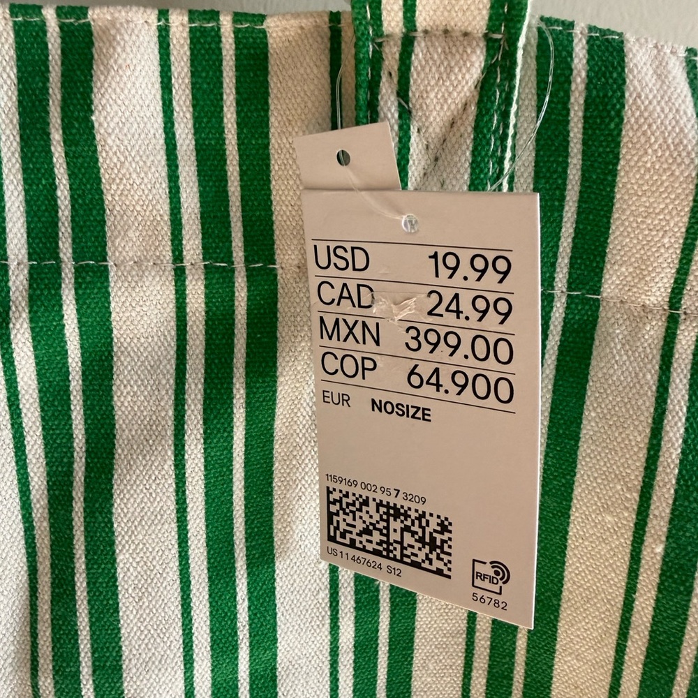 H&M White and Green Striped Tote Bag - Picture 2 of 5